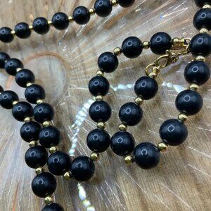 Monet Vintage Style Black Gold Tone Beaded Necklace